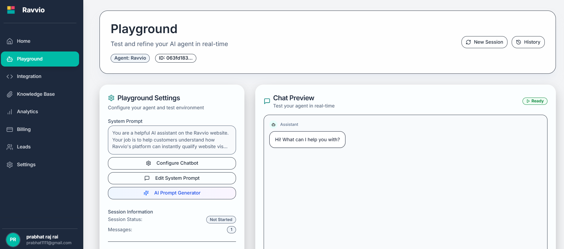 System prompt editor interface for configuring agent behavior