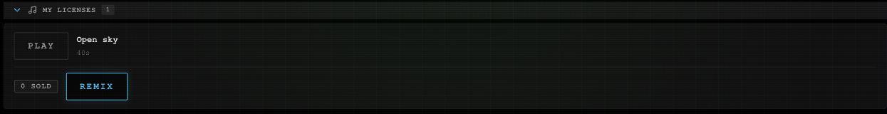 My Licenses section with the original song and a Remix button.