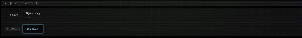 My Licenses section with the original song and a Remix button.