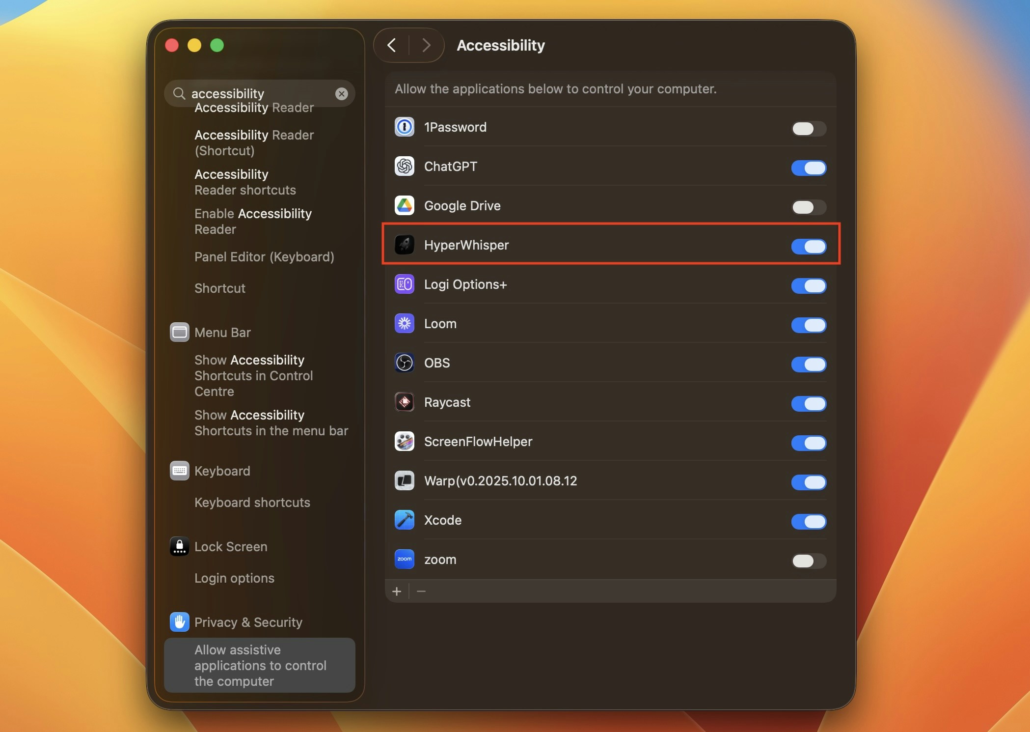 Accessibility permissions