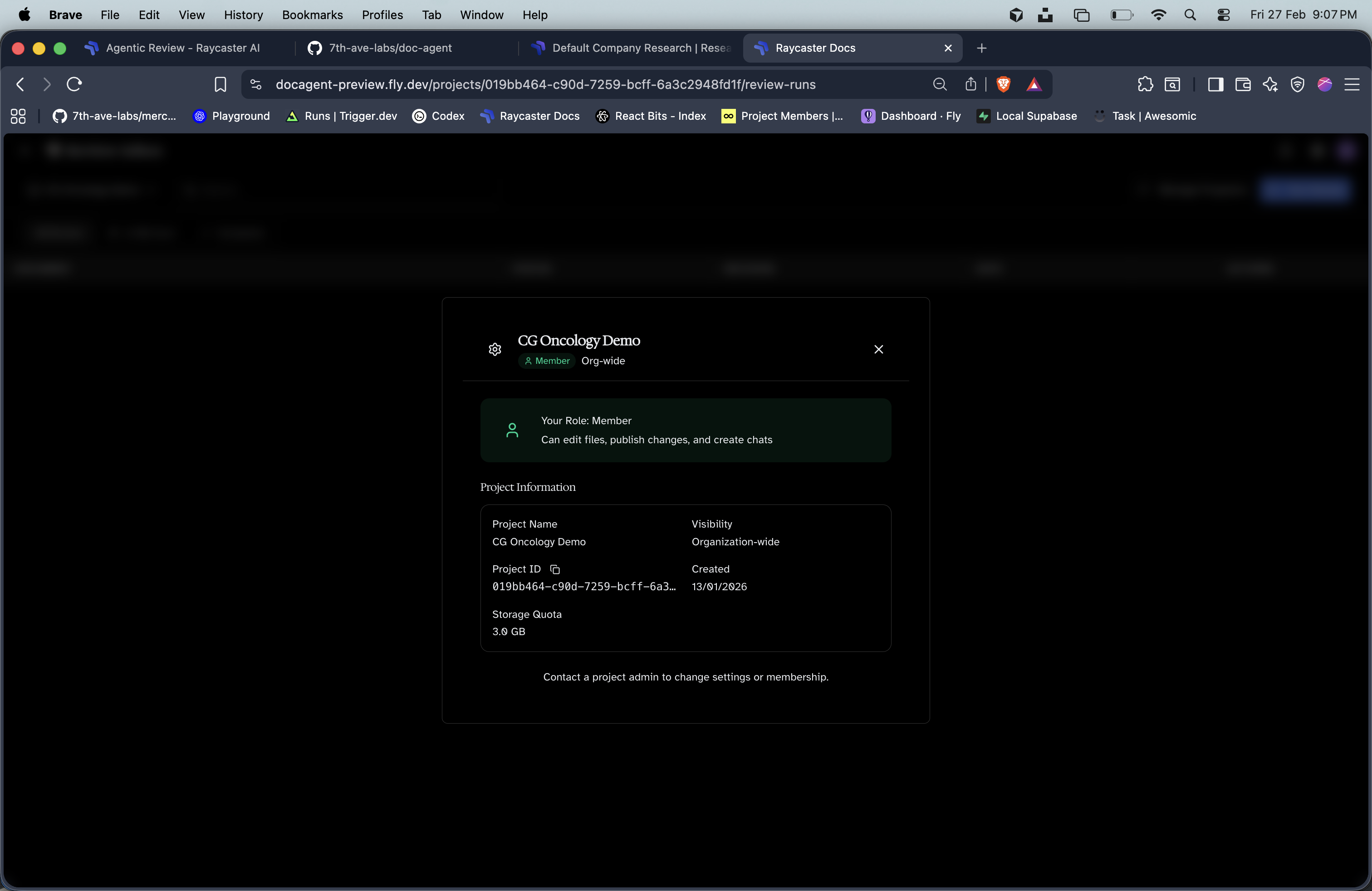 Project settings modal