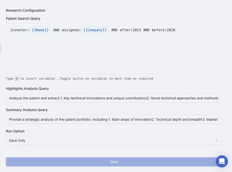 Configure Research Settings
