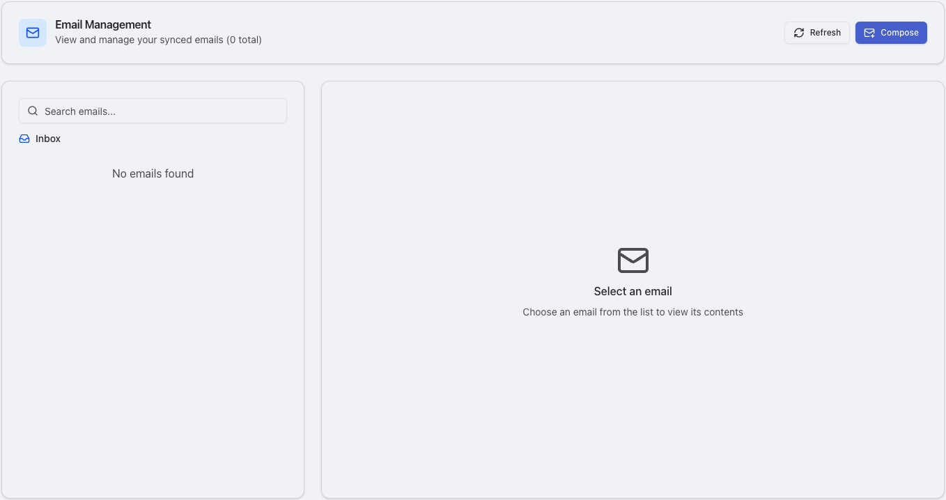 Email Management dashboard with Gmail and Outlook integrations connected