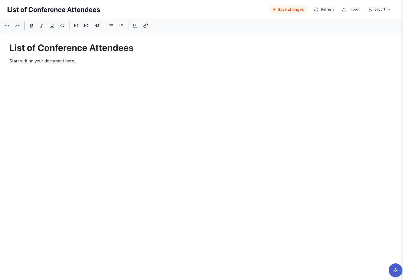 Document showing real-time collaboration and AI assistant