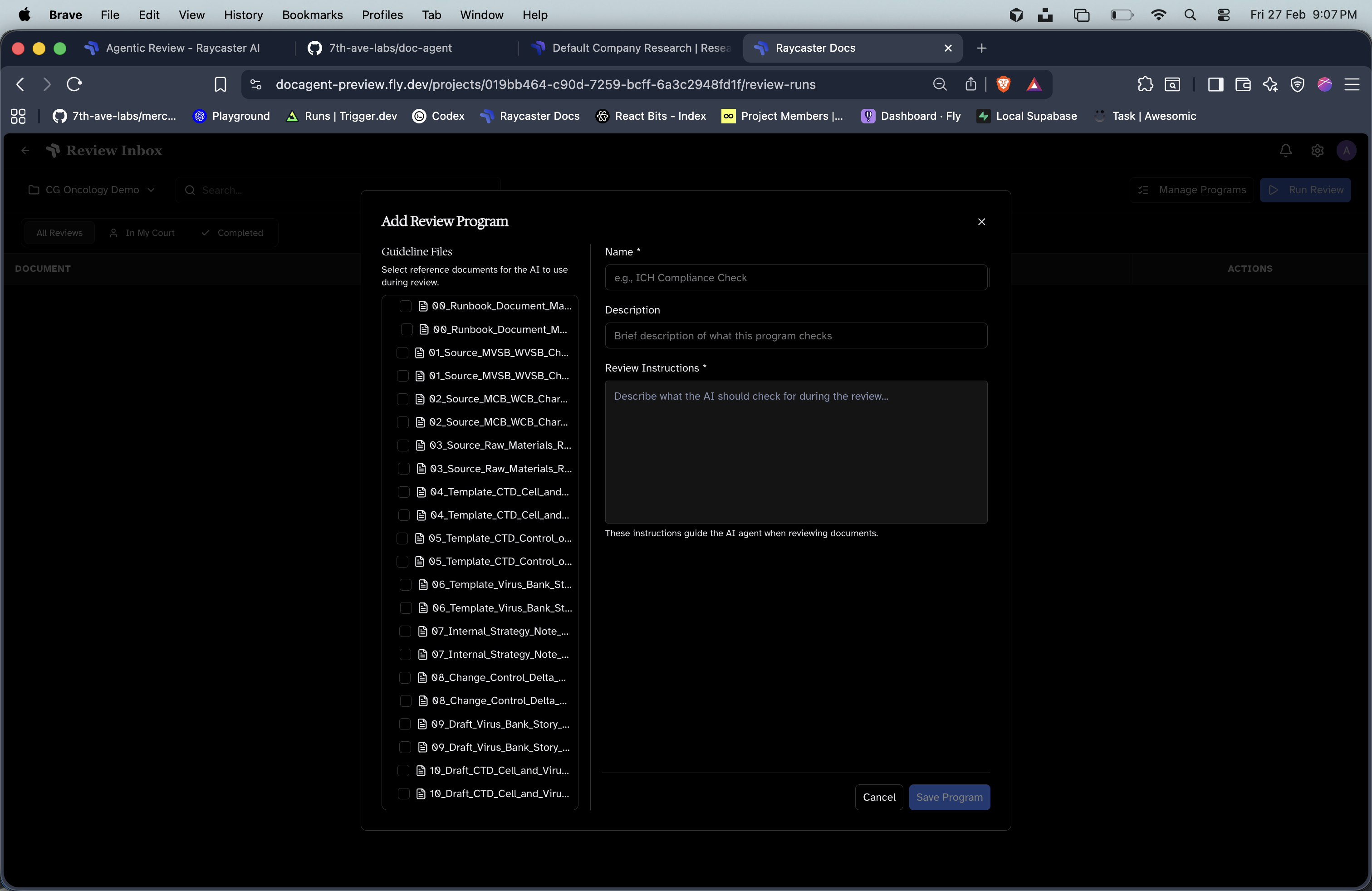 Add Review Program modal