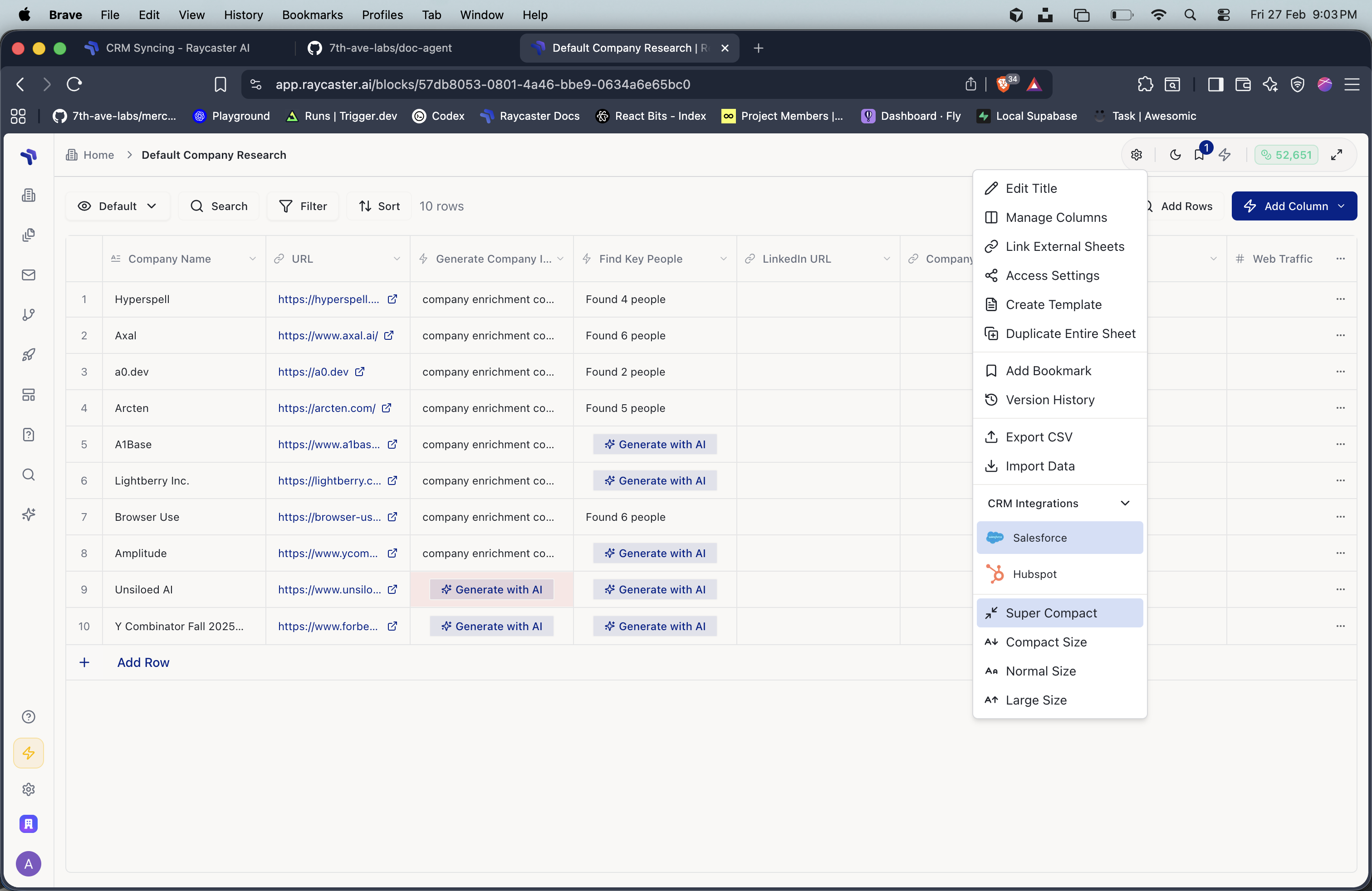 CRM sync button in sheet settings