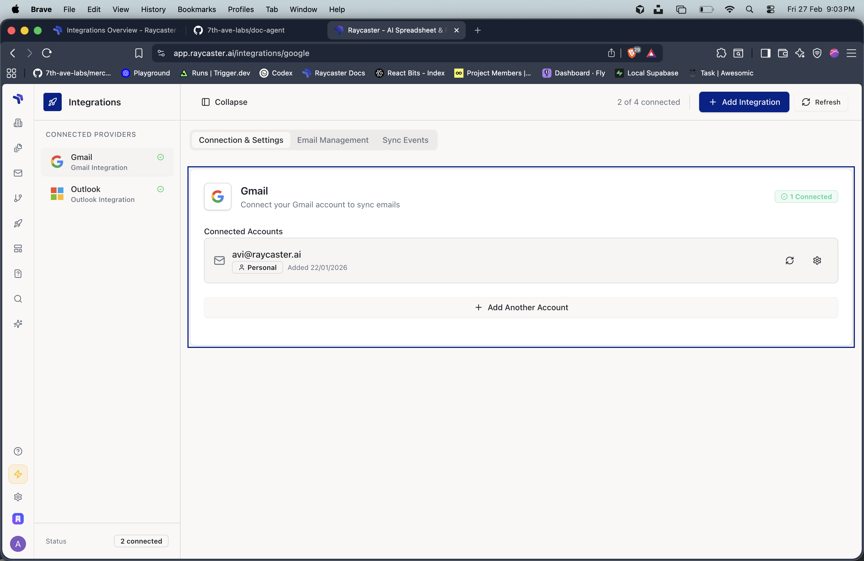 Gmail integration management
