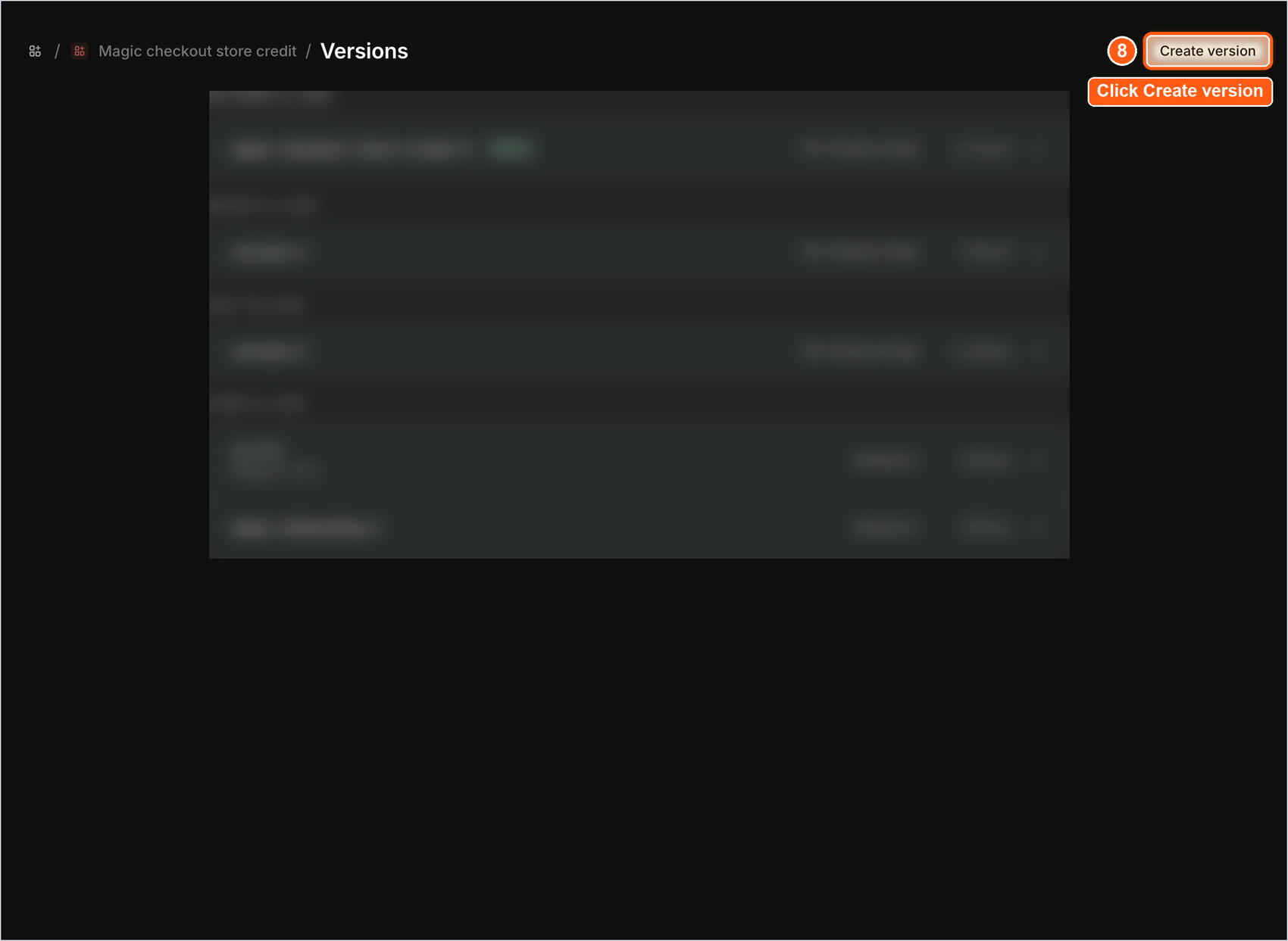 create version button on the versions page
