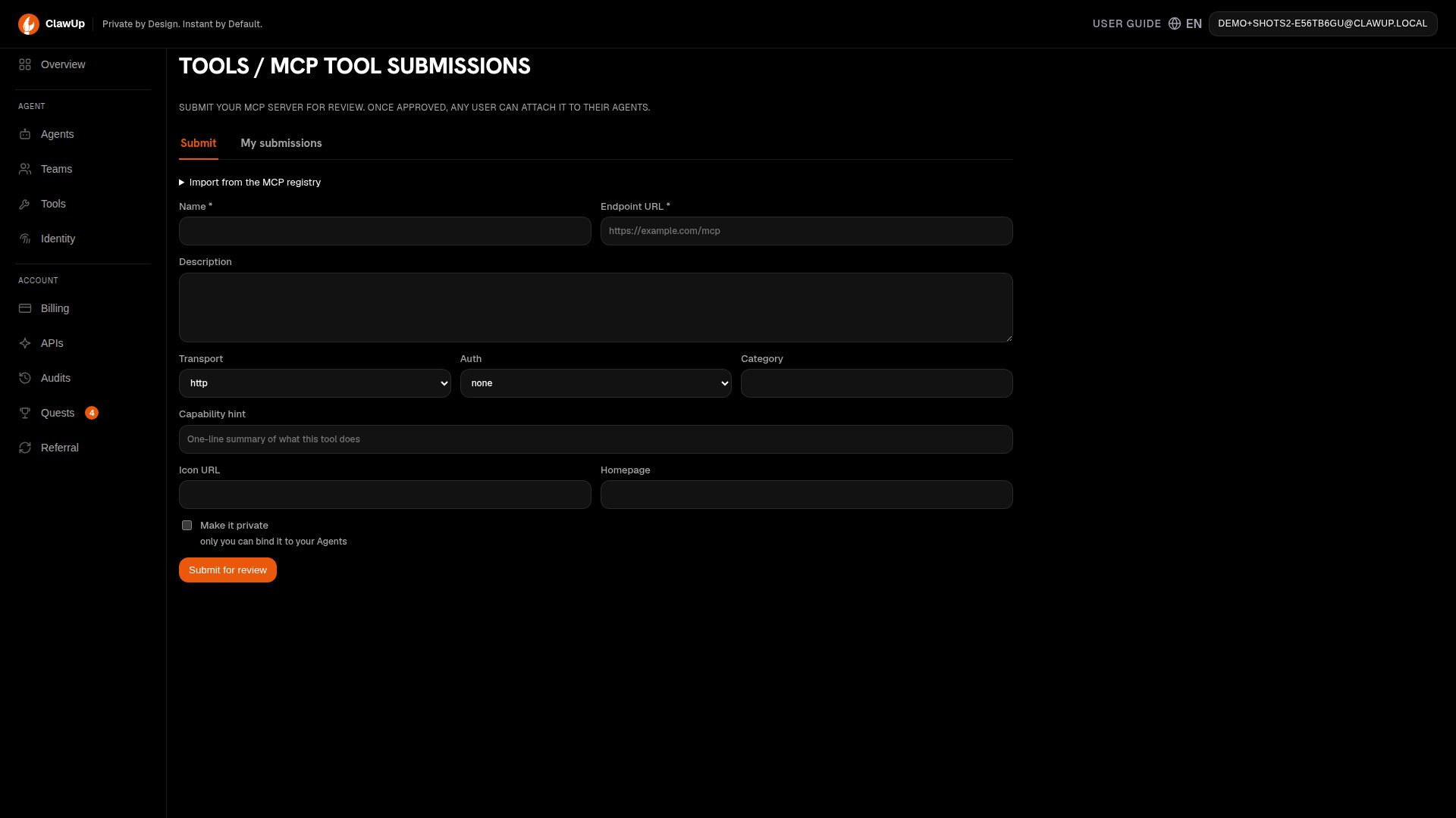 Submit MCP tool form