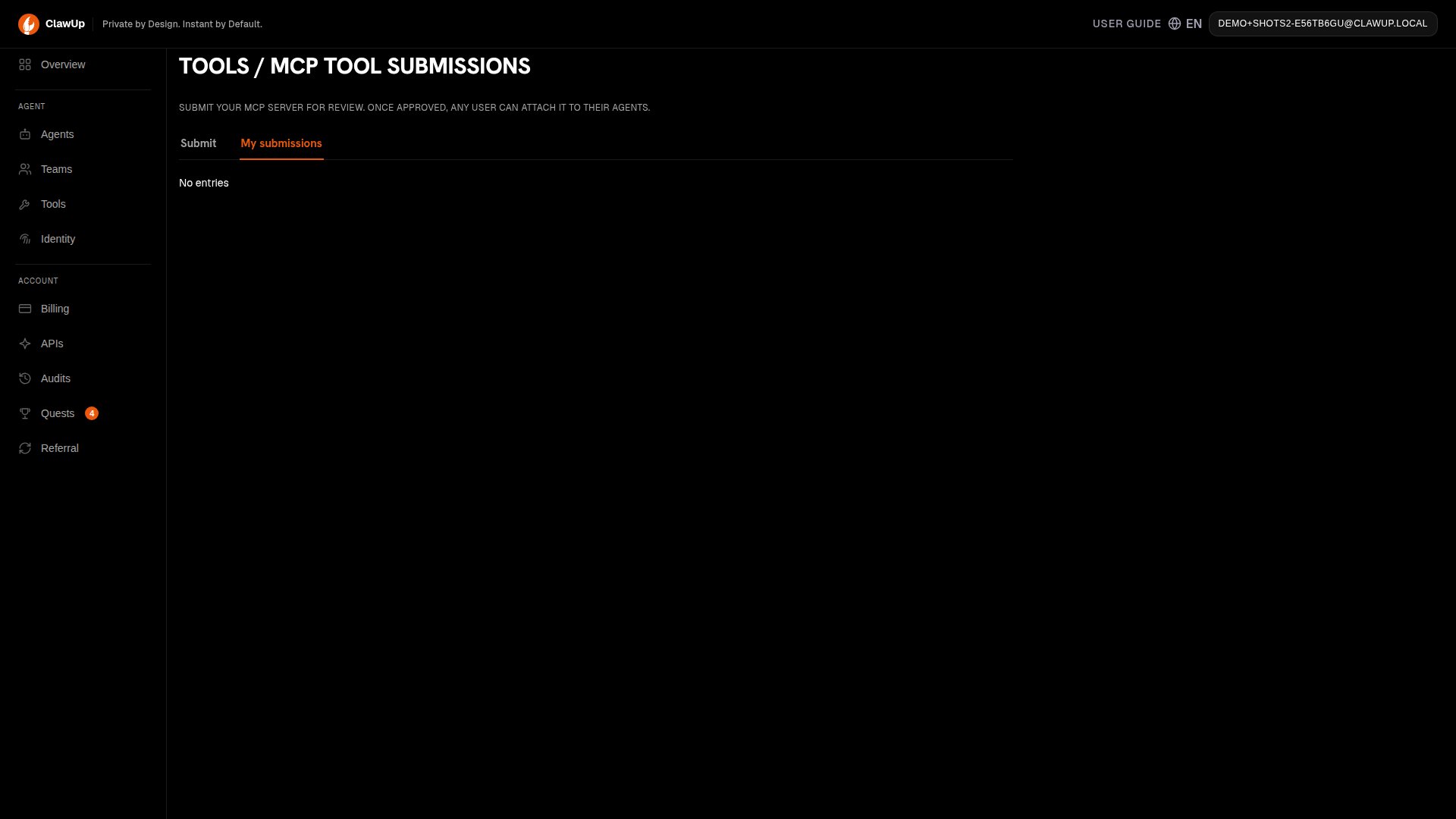 My submissions tab