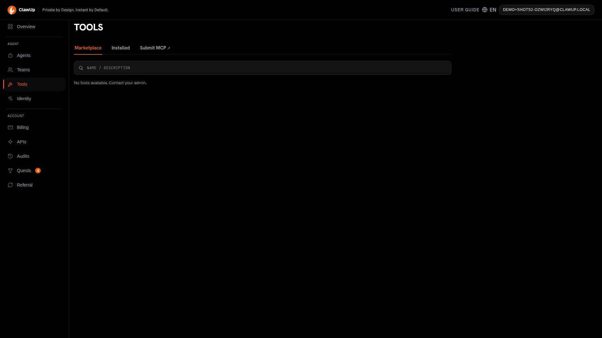 Tools page tabs