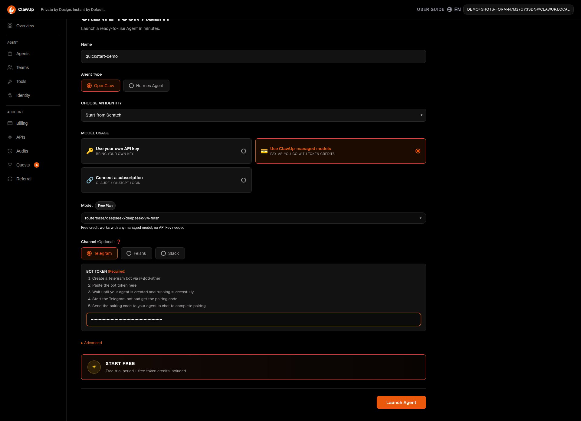 Create Your Agent form