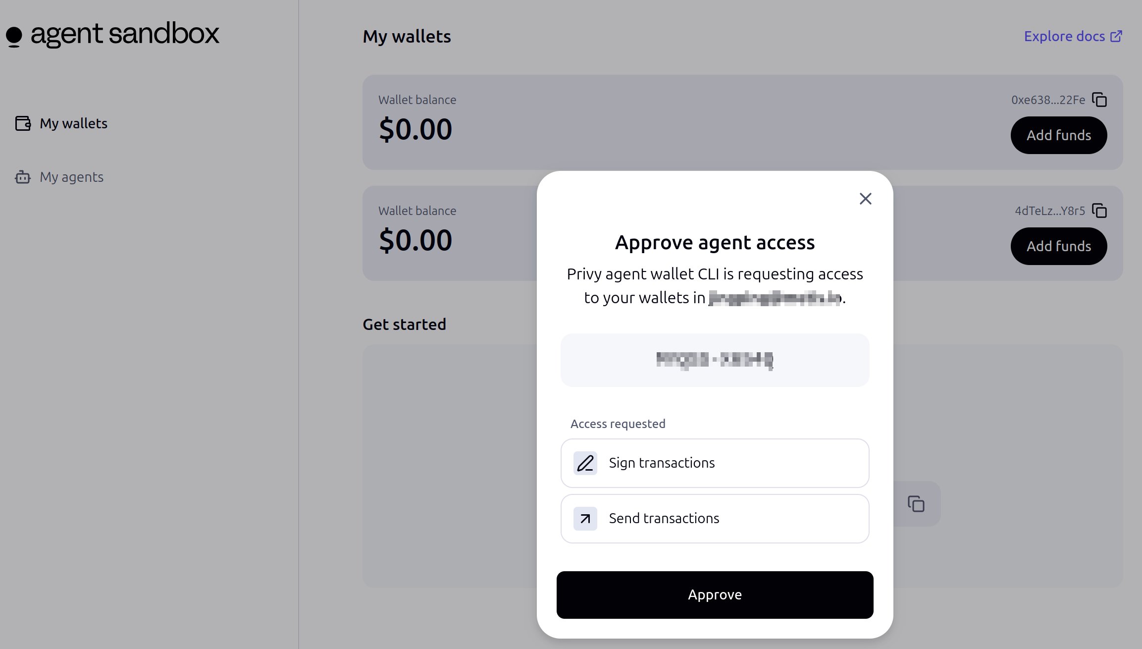 Privy "Approve agent access" — sign + send transactions