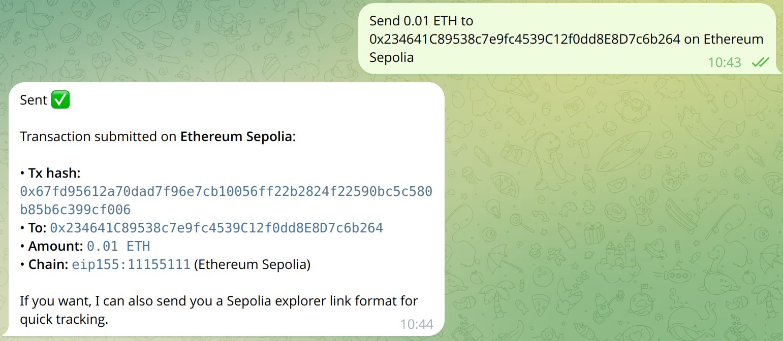 Agent submits the transaction and returns the tx hash