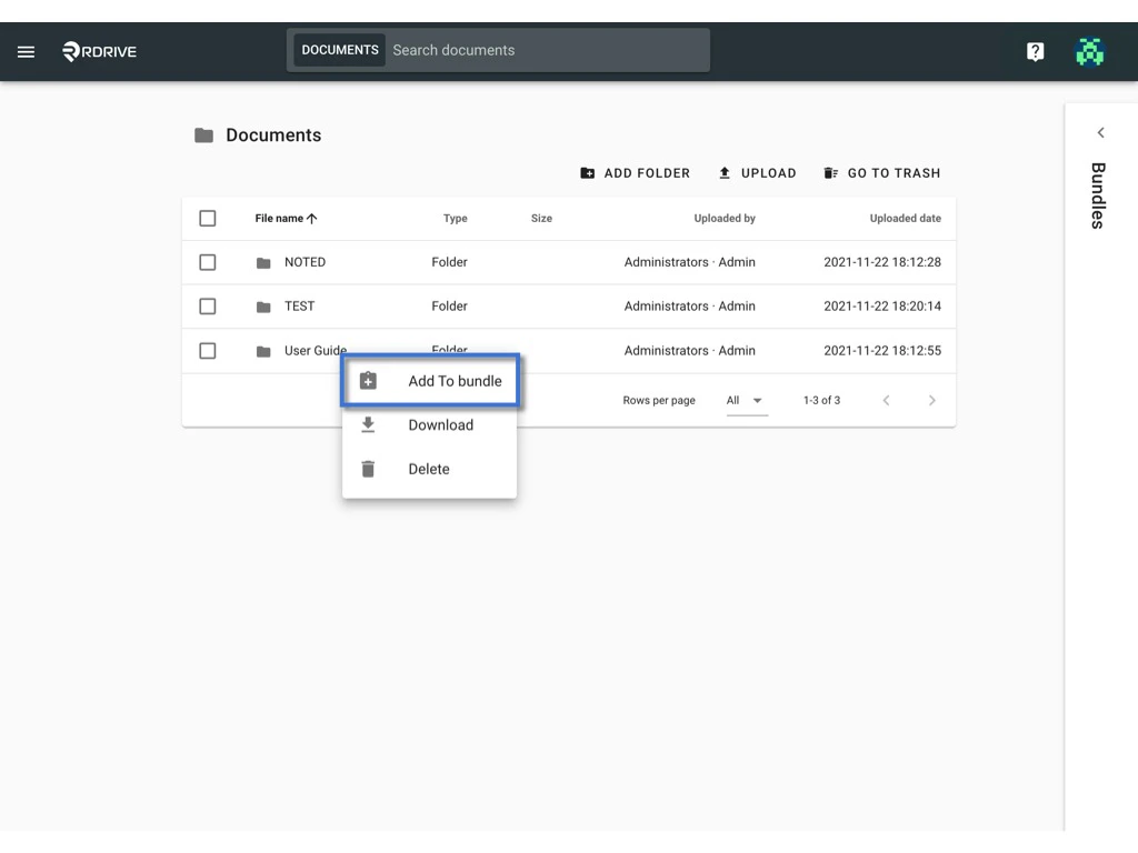 Manager documents in the Bundle.