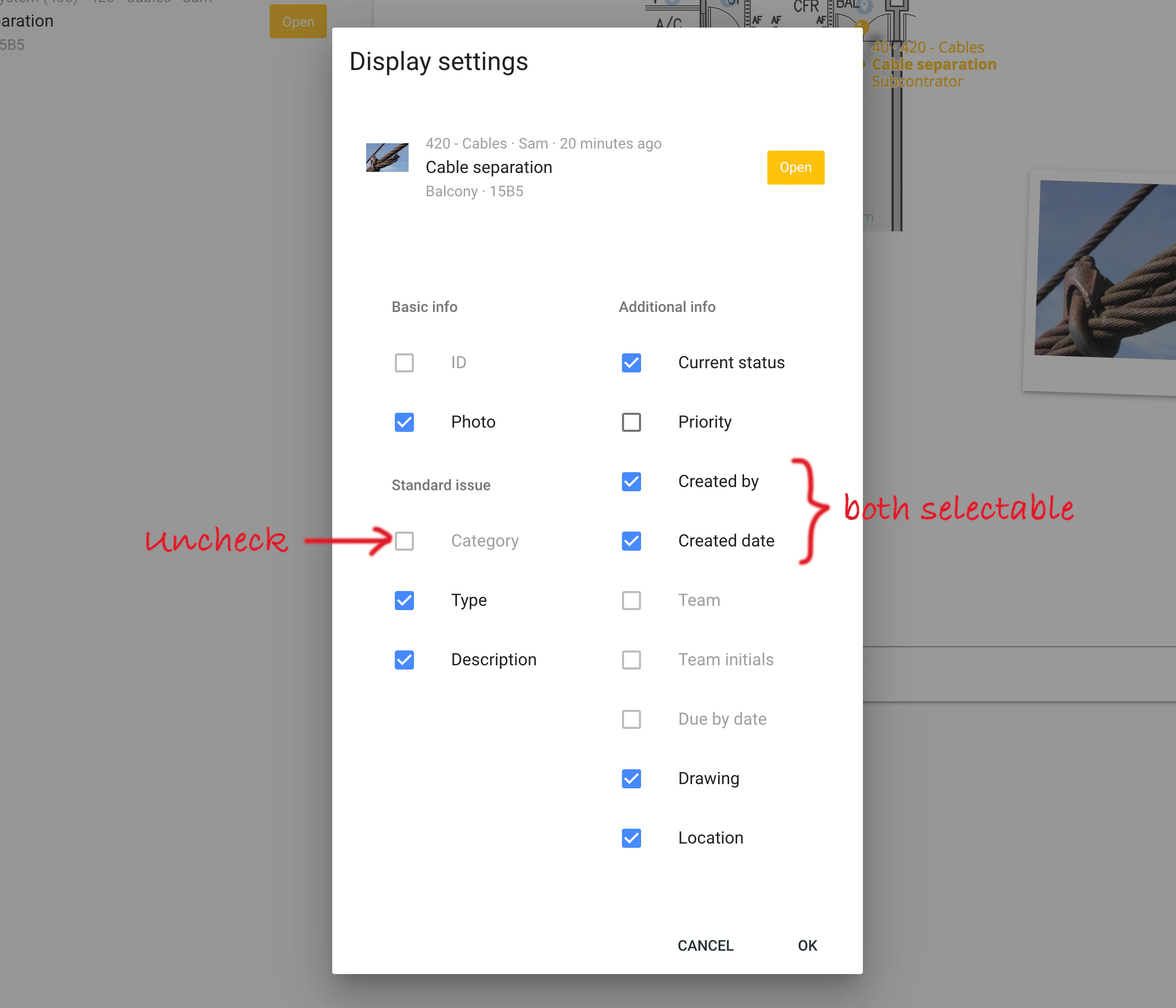 Display setting - Cannot enable both 'Created By' & 'Created Date' at the same time.