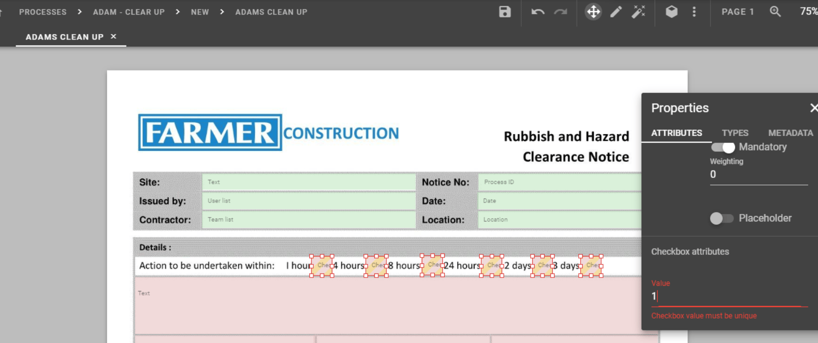Checkbox values