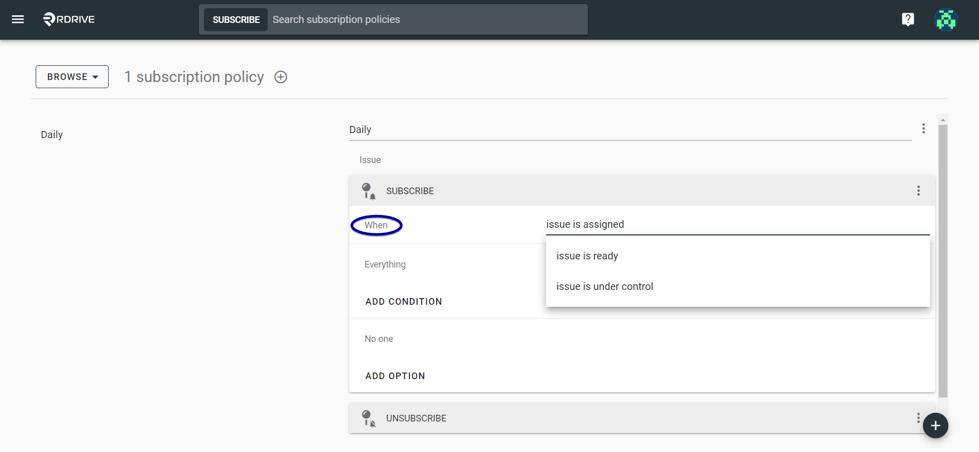 How to add a Subscription Policy?