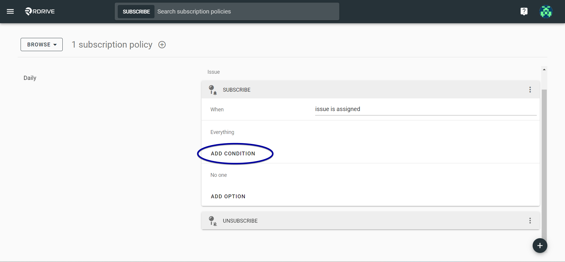 How to add a Subscription Policy?