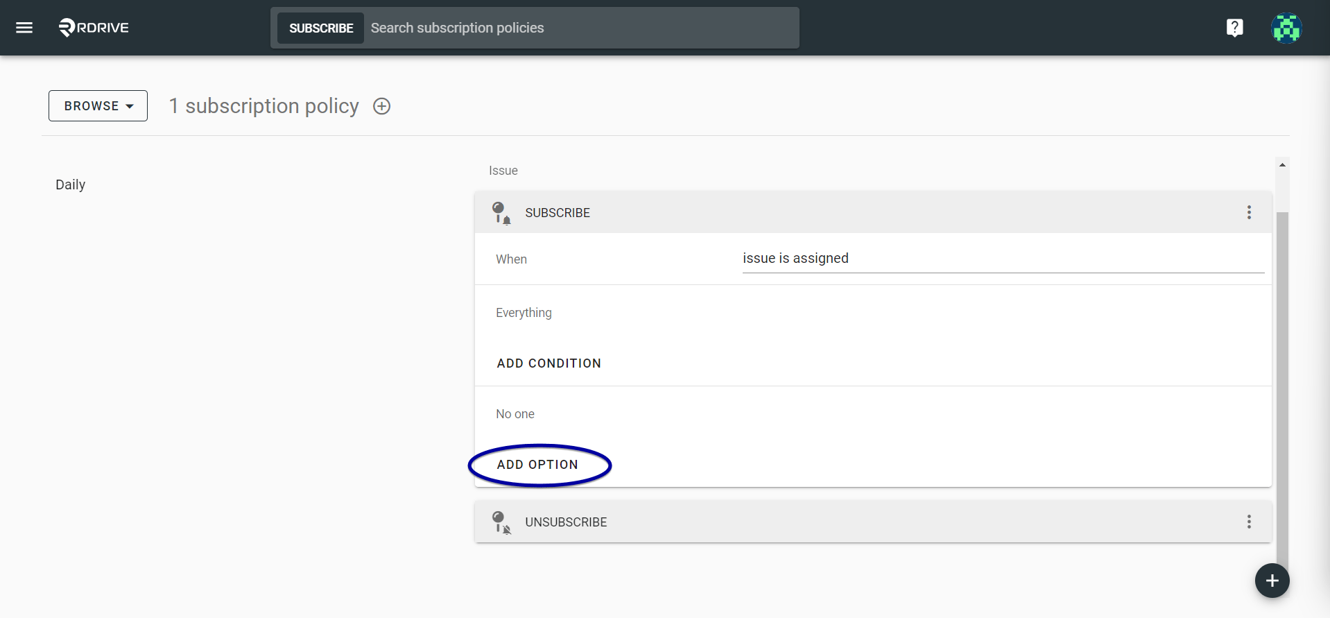 How to add a Subscription Policy?
