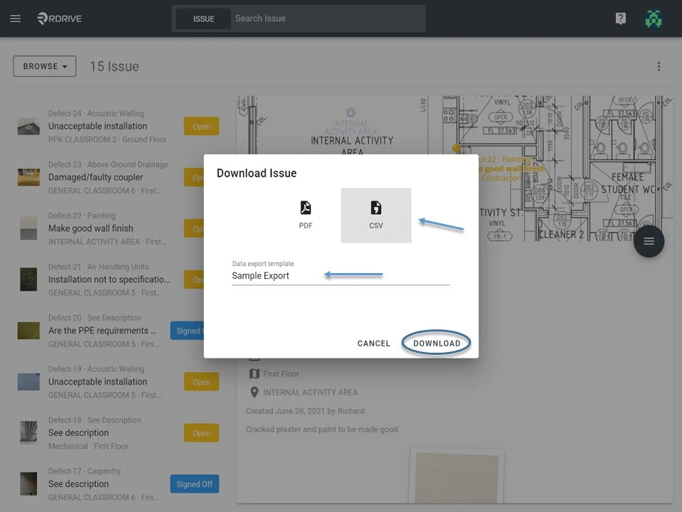 Generate an issue/defect/record report into CSV