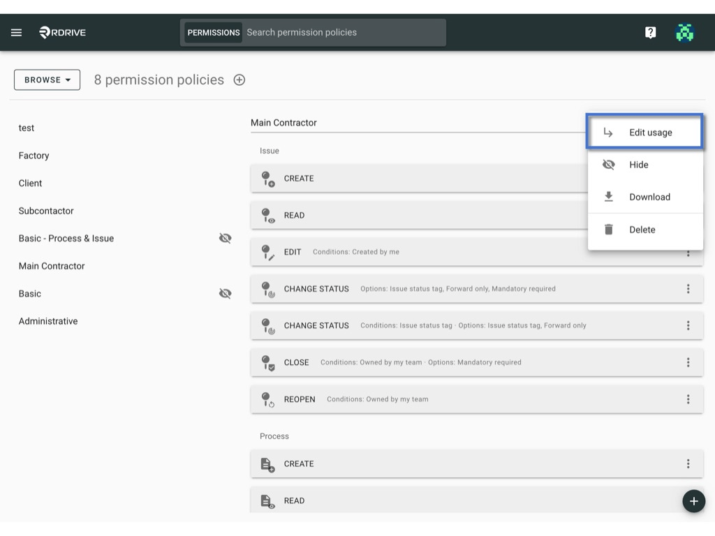 Manage the permission policy
