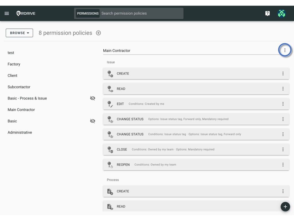 Manage the permission policy