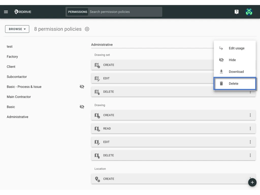 Manage the permission policy