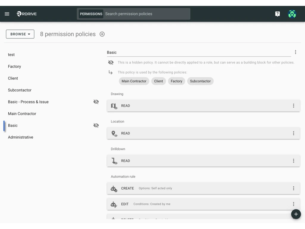 Manage the permission policy
