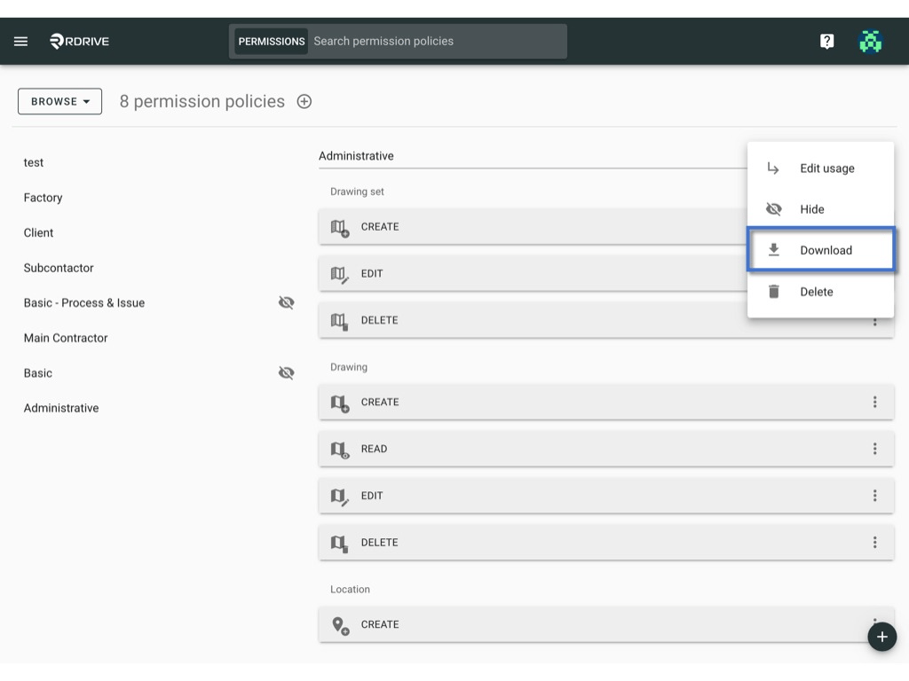 Manage the permission policy