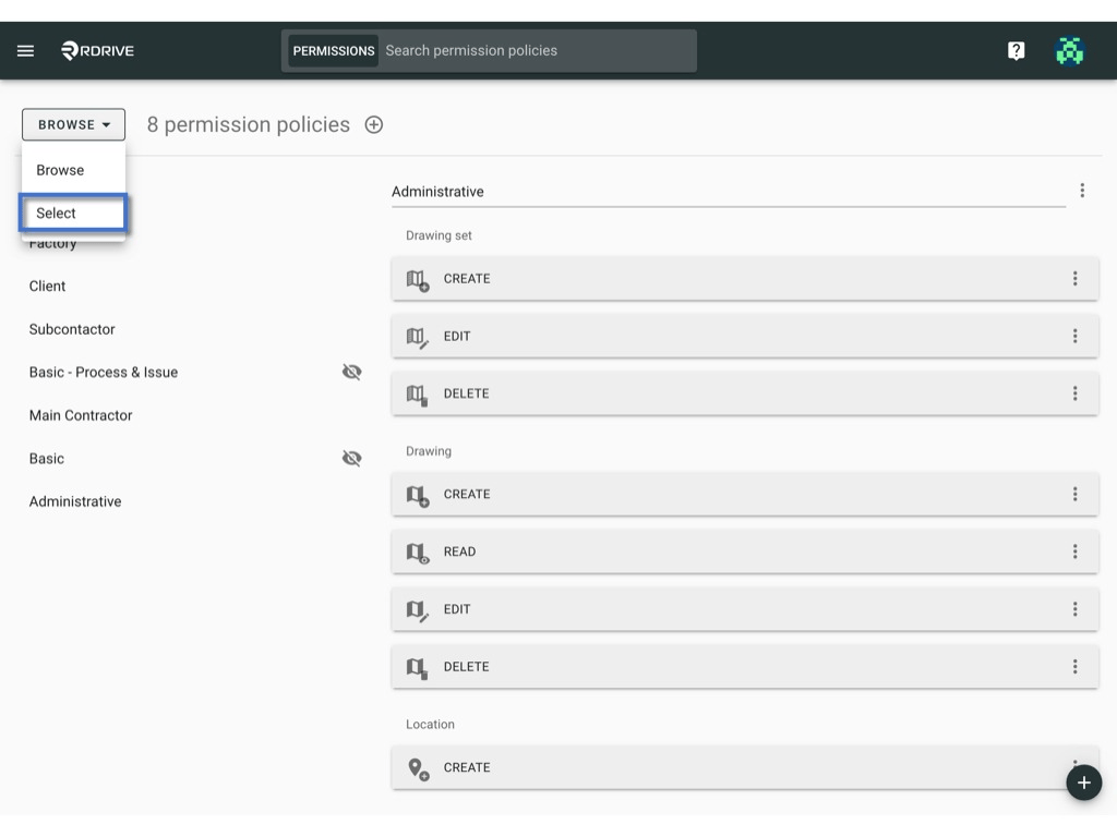 Manage the permission policy