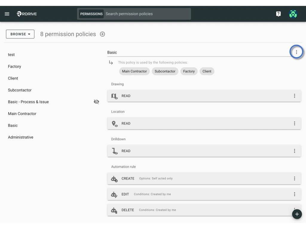 Manage the permission policy