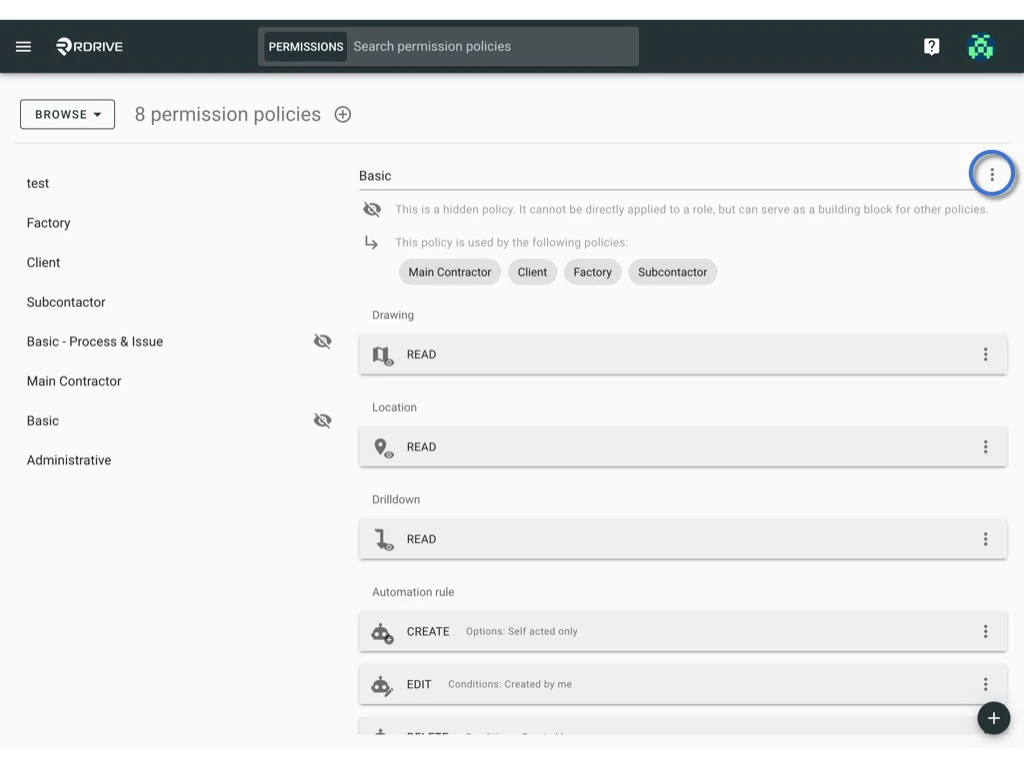 Manage the permission policy