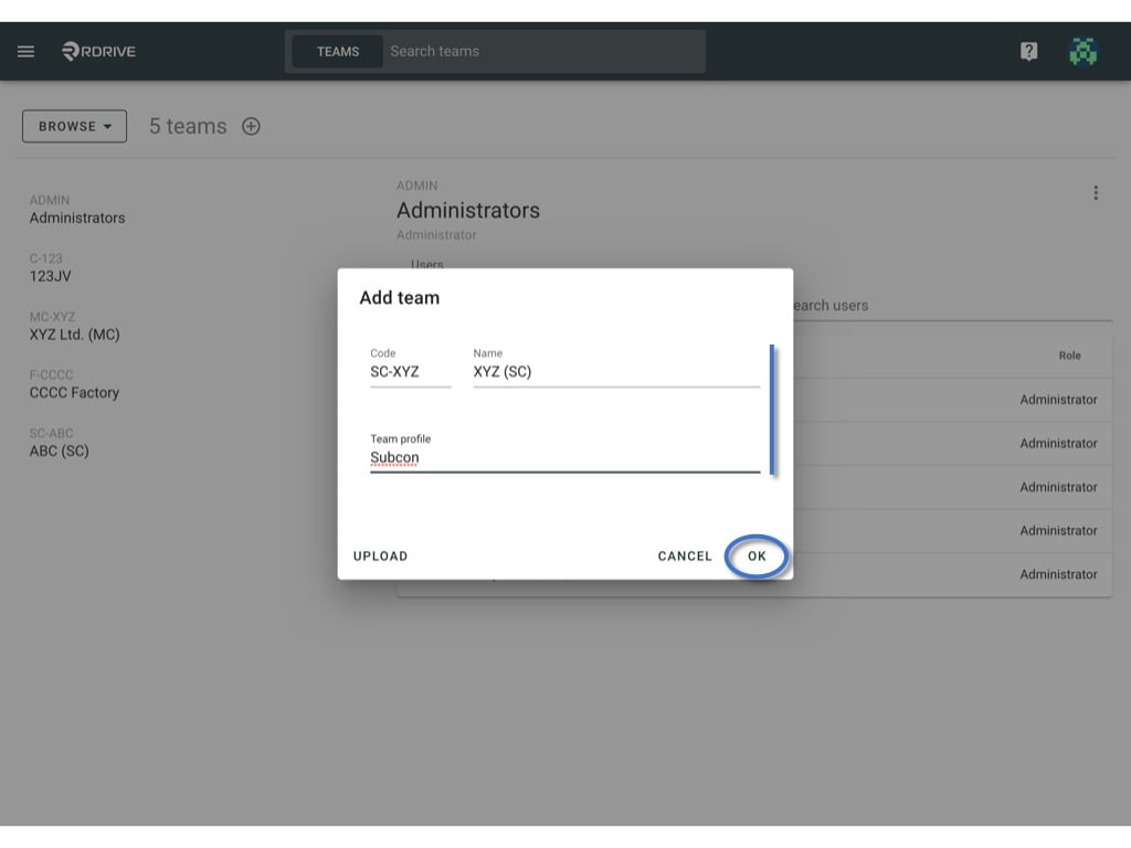 How to add team to project?