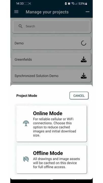Downloading Projects in RDrive Mobile App