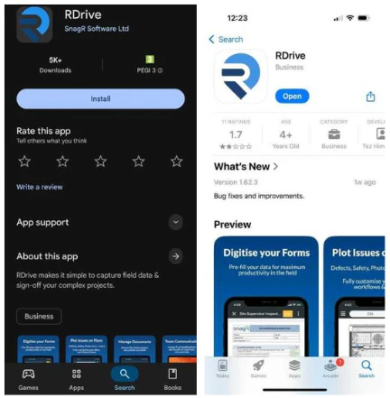 Downloading Projects in RDrive Mobile App