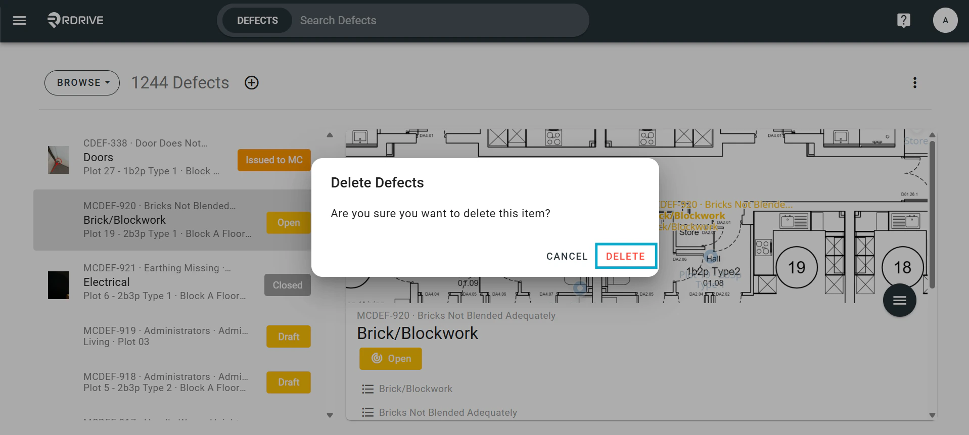 How to delete an issue/defect/record