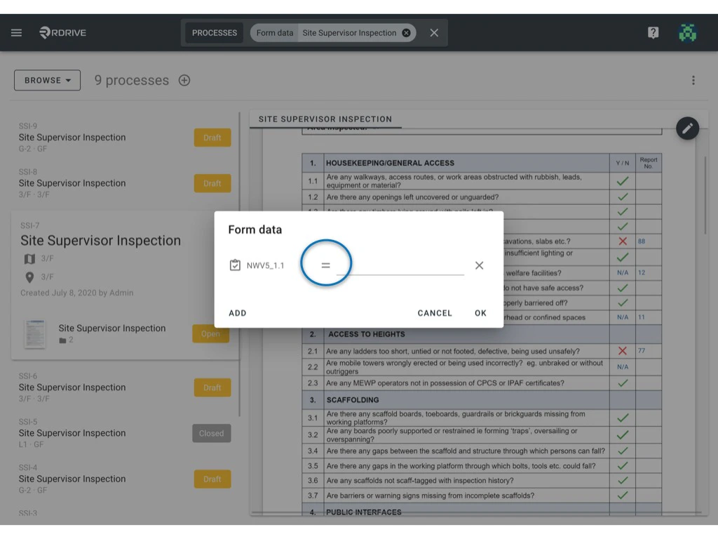 Can I search for a Process/Checklist form by its content?