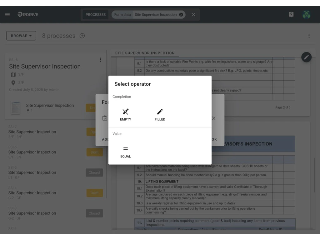 Can I search for a Process/Checklist form by its content?