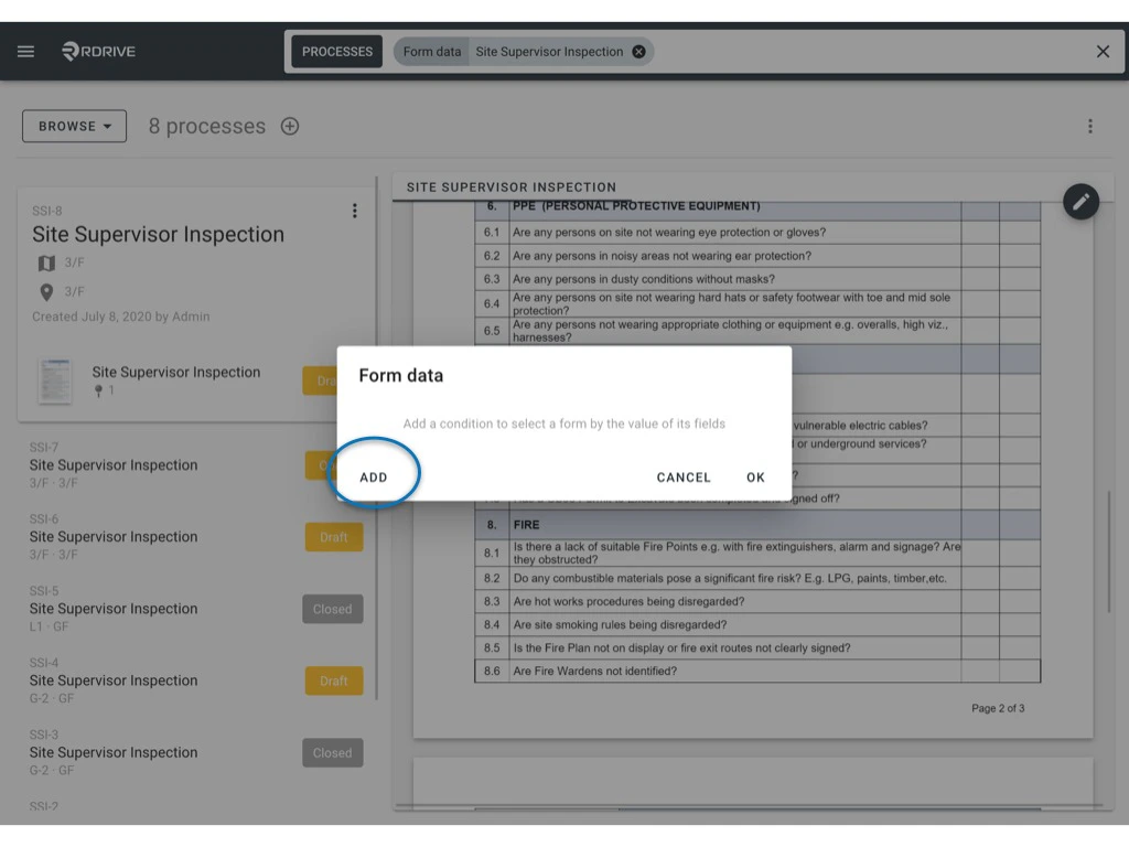 Can I search for a Process/Checklist form by its content?
