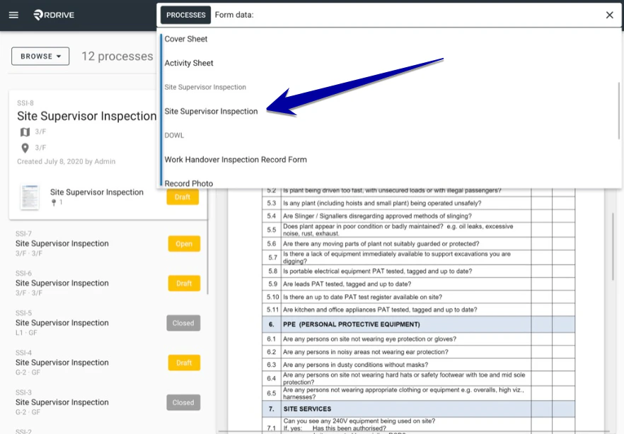 Can I search for a Process/Checklist form by its content?