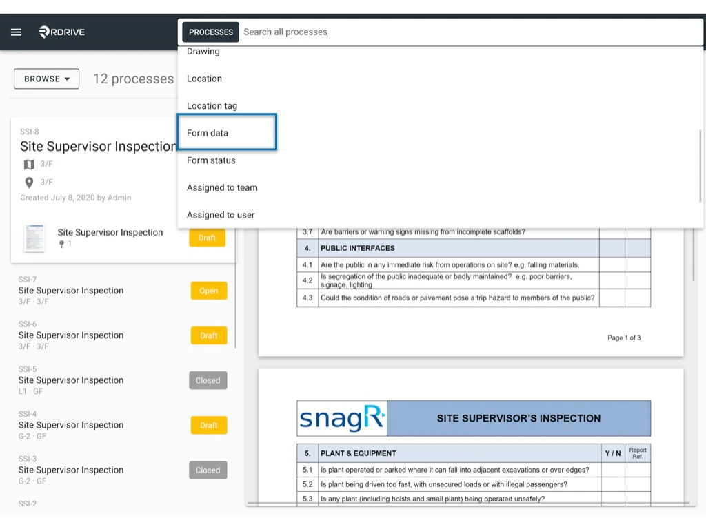 Can I search for a Process/Checklist form by its content?