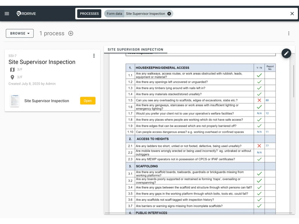 Can I search for a Process/Checklist form by its content?