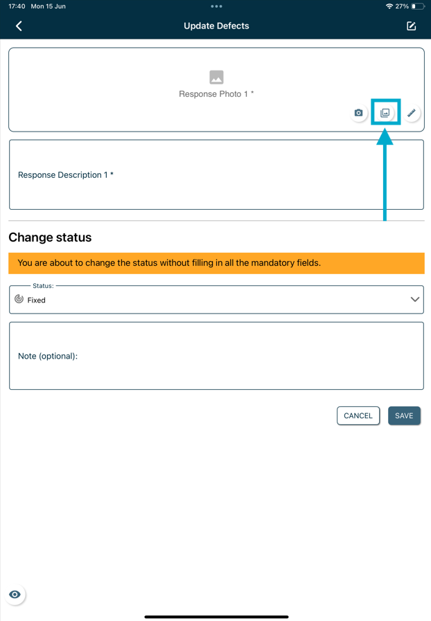 How can I add photo to the issue/record? (APP)
