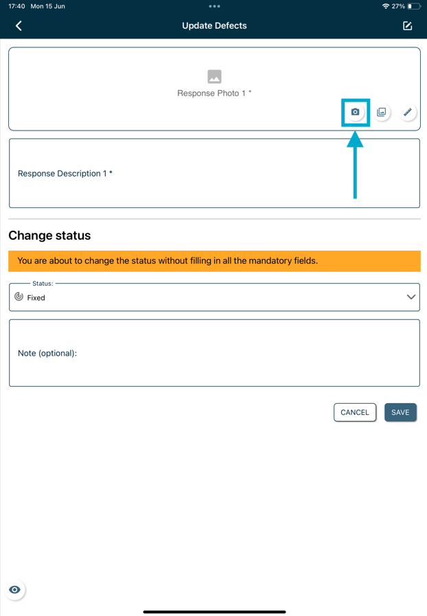 How can I add photo to the issue/record? (APP)