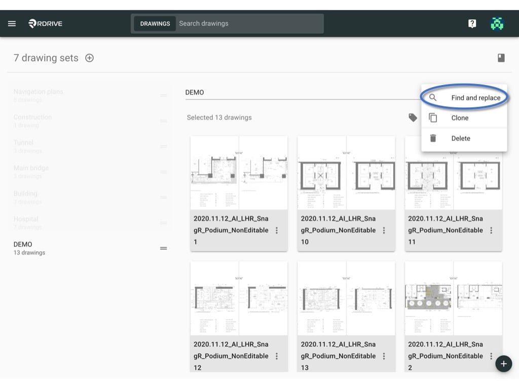 Find and replace the drawings / drawing sets title