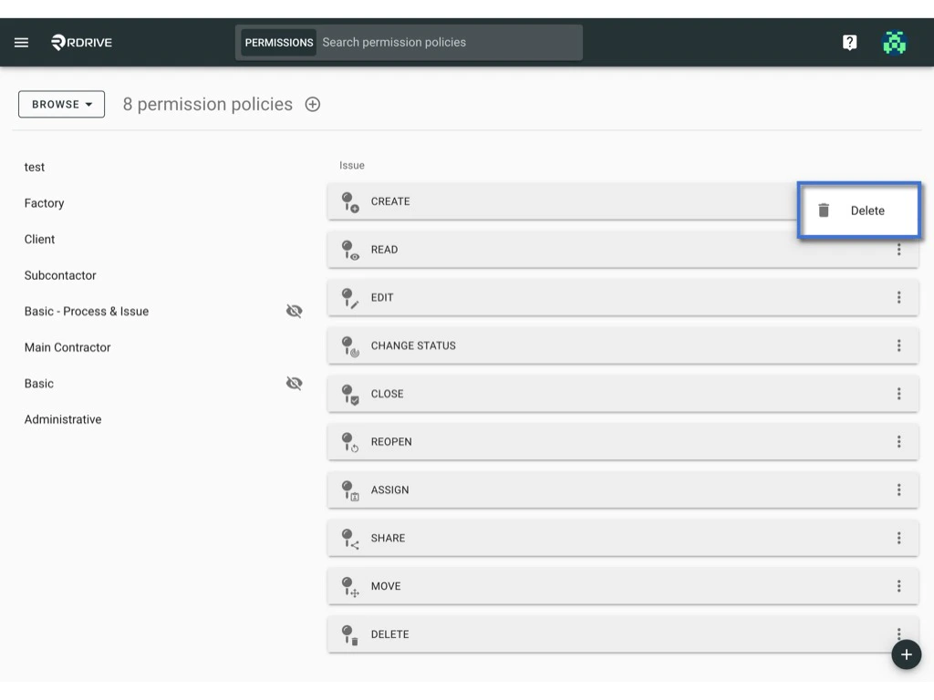 Manage the permission policy