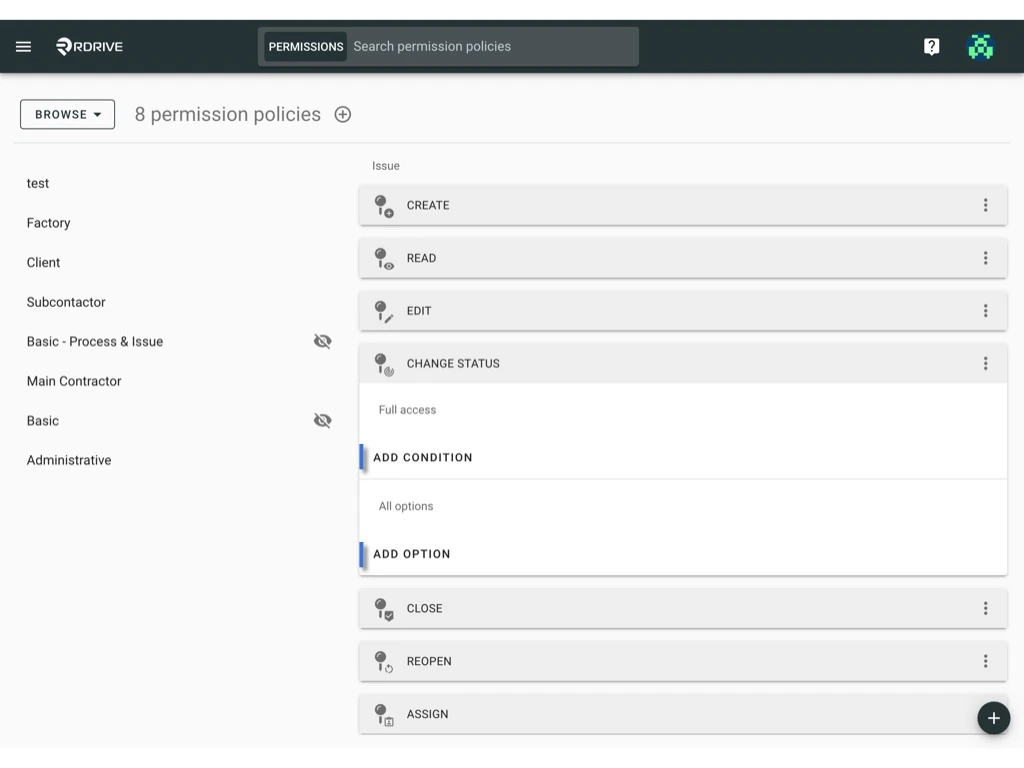 Manage the permission policy