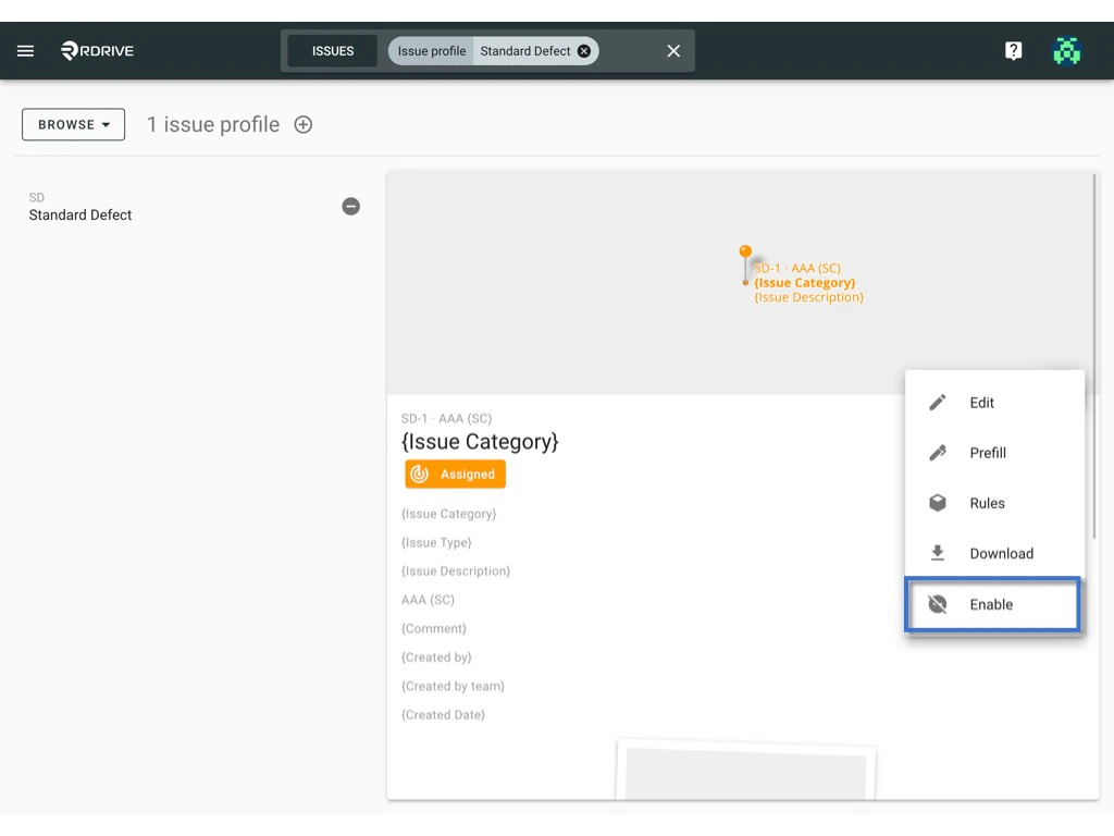 Enable a disabled Issue profile