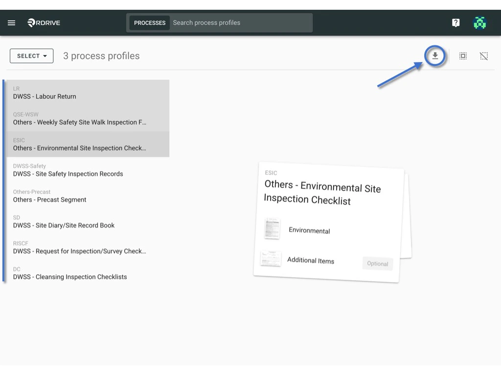 Export Process profile